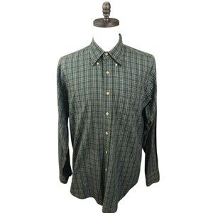 Lands End Button Down Shirt Mens Green And Blue Plaid Large